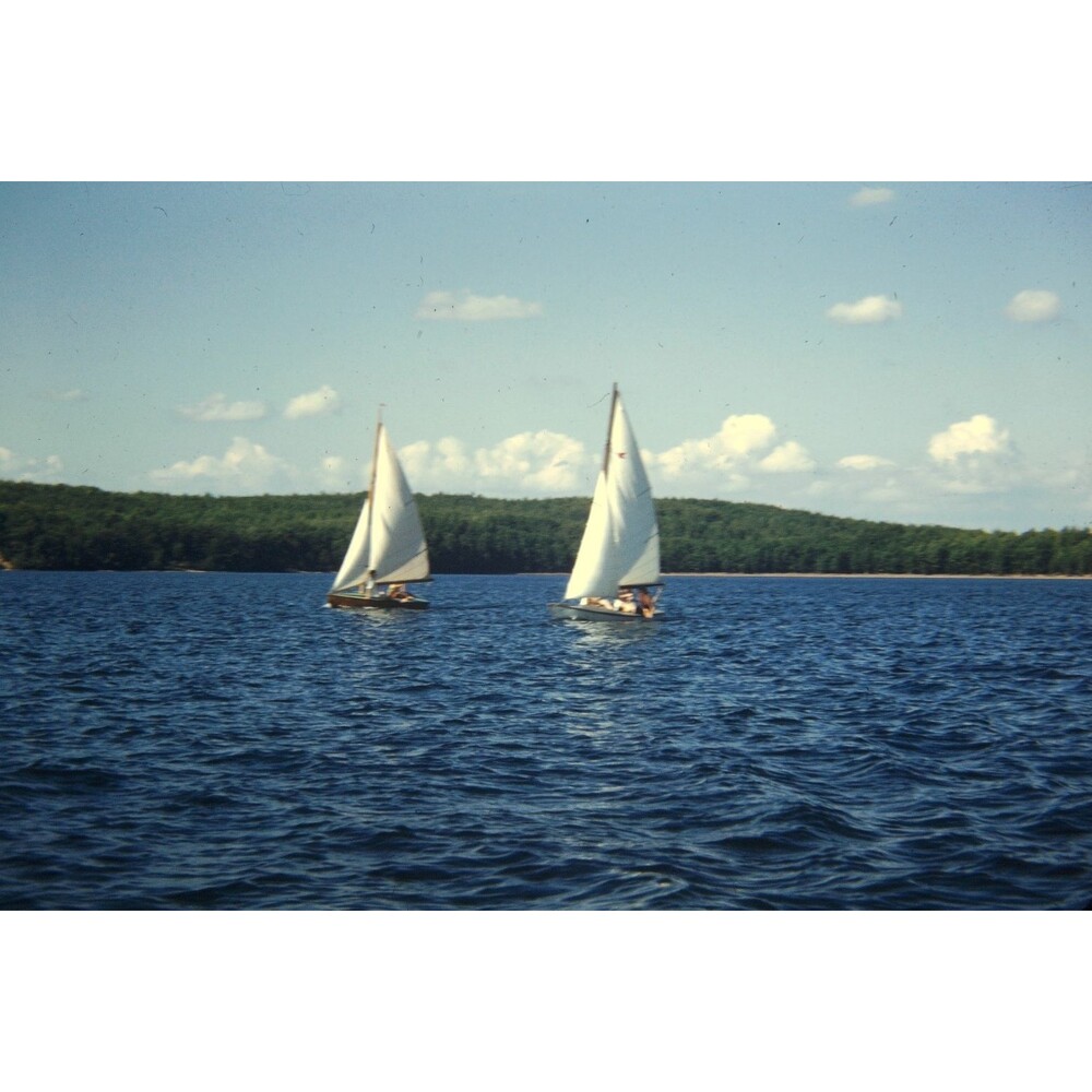 Kodak Slide 35mm 1950s Red Border Kodachrome,  two small sailboats on calm lake